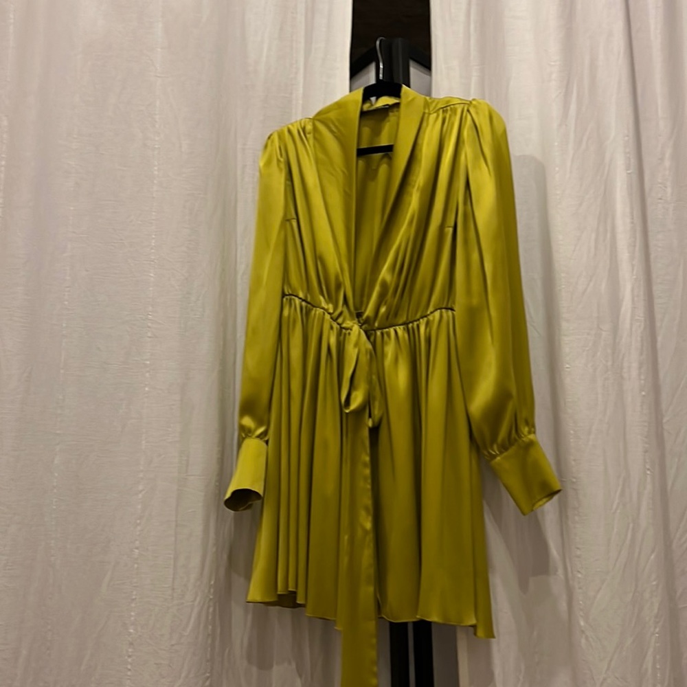 Lime green silk wrap dress